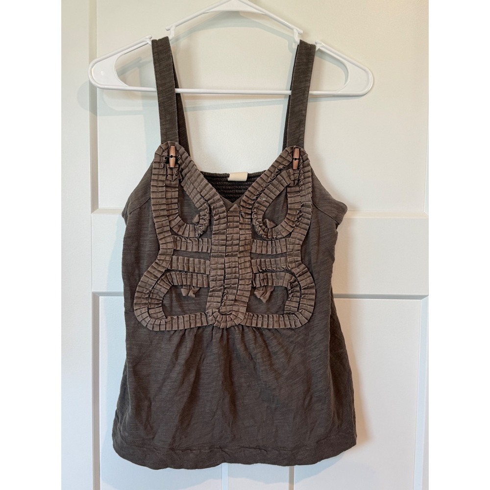 Anthropologie Y2K millennial Brown Cotton Butterfly Ruffle Camisole Tank Top Lrg